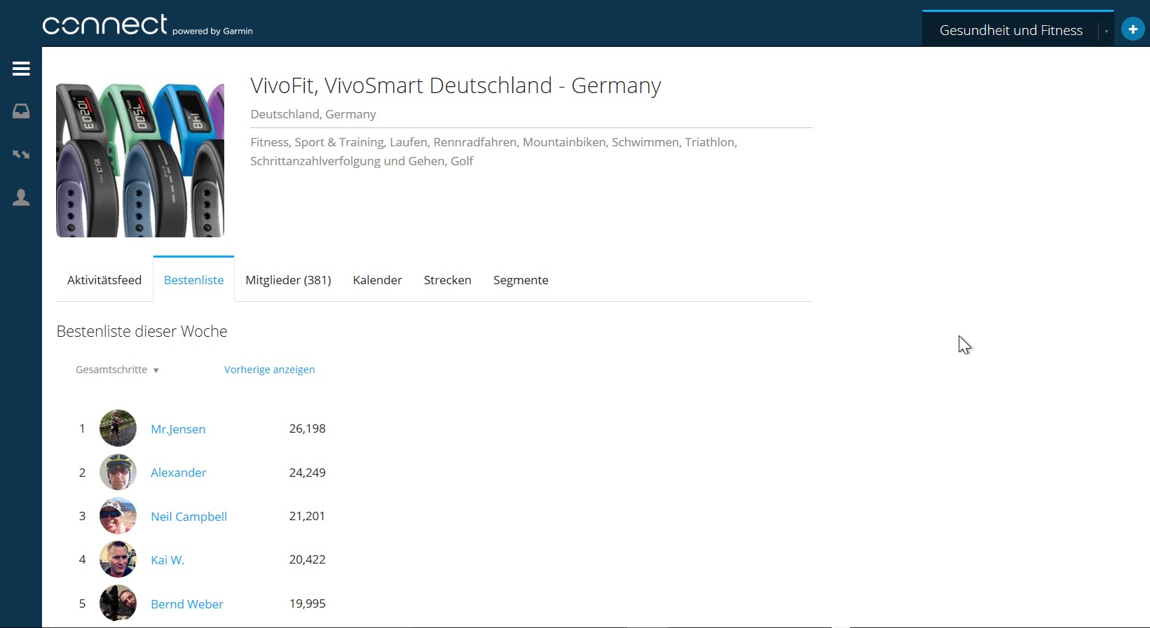 Garmin-Gruppen – Vivofit Deutschland – Fit in Niedersachsen