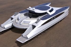 Pagurus: Solar Hybrid Amphibious Catamaran Yacht can Crawl on Land
