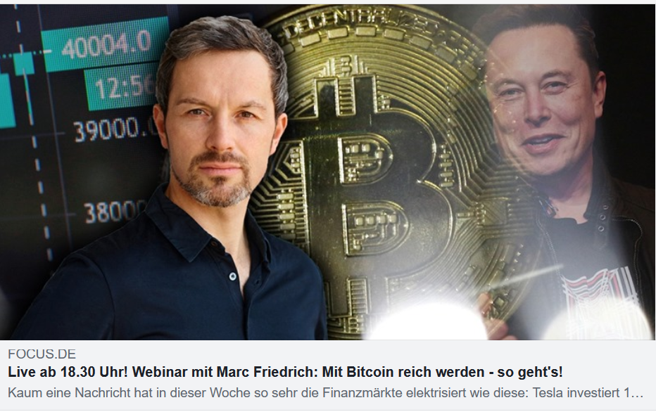 Live – So 14.02. – 18:30  – Webinar mit Marc Friedrich: Mit Bitcoin reich werden – so geht’s!