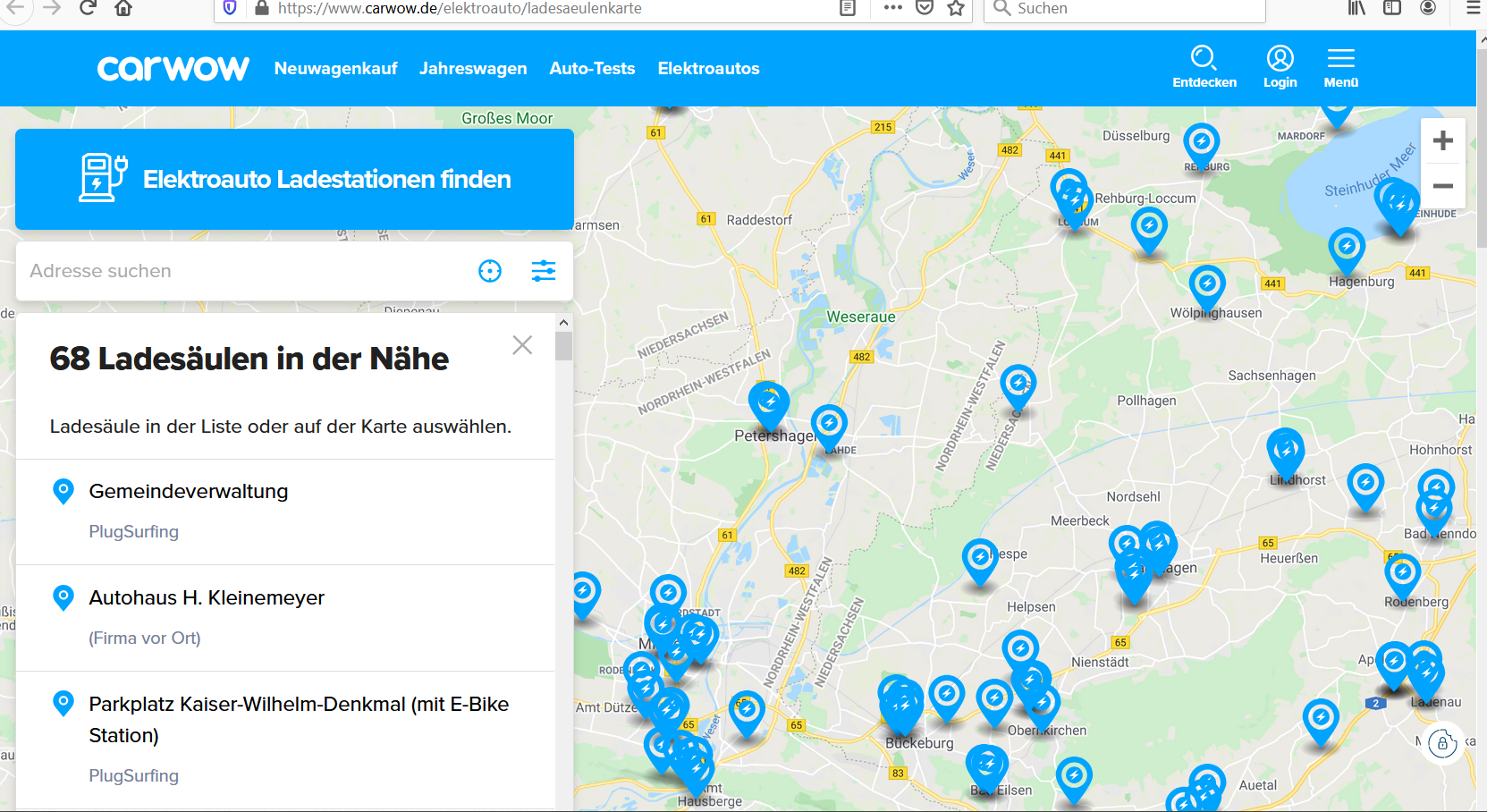 carwow –  Elektroauto Ladestationen finden