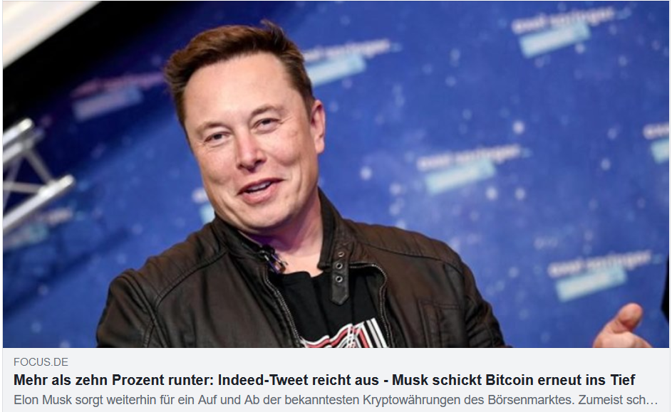 Elon Musk schickt Bitcoin ins Tief