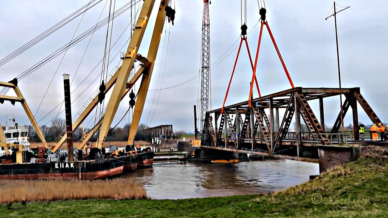 Friesenbrücke Weener Problem Abbruch Versuch 700t craneship ENAK dismantle attempt railroad bridge