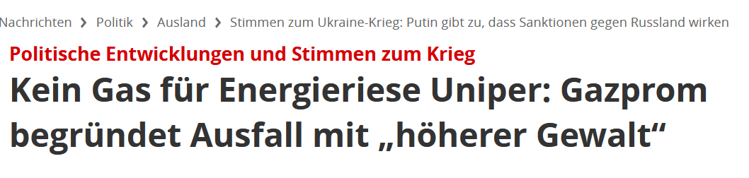 Putin schlaegt zurueck – Kein Gas mehr für Energieriese Uniper