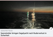 Großschifffahrtsweg: Seenotretter bringen Segelyacht nach Ruderverlust in Sicherheit