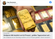Goldpreis fällt deutlich um 6,3 Prozent – größter Tagesverlust seit 12 Jahren